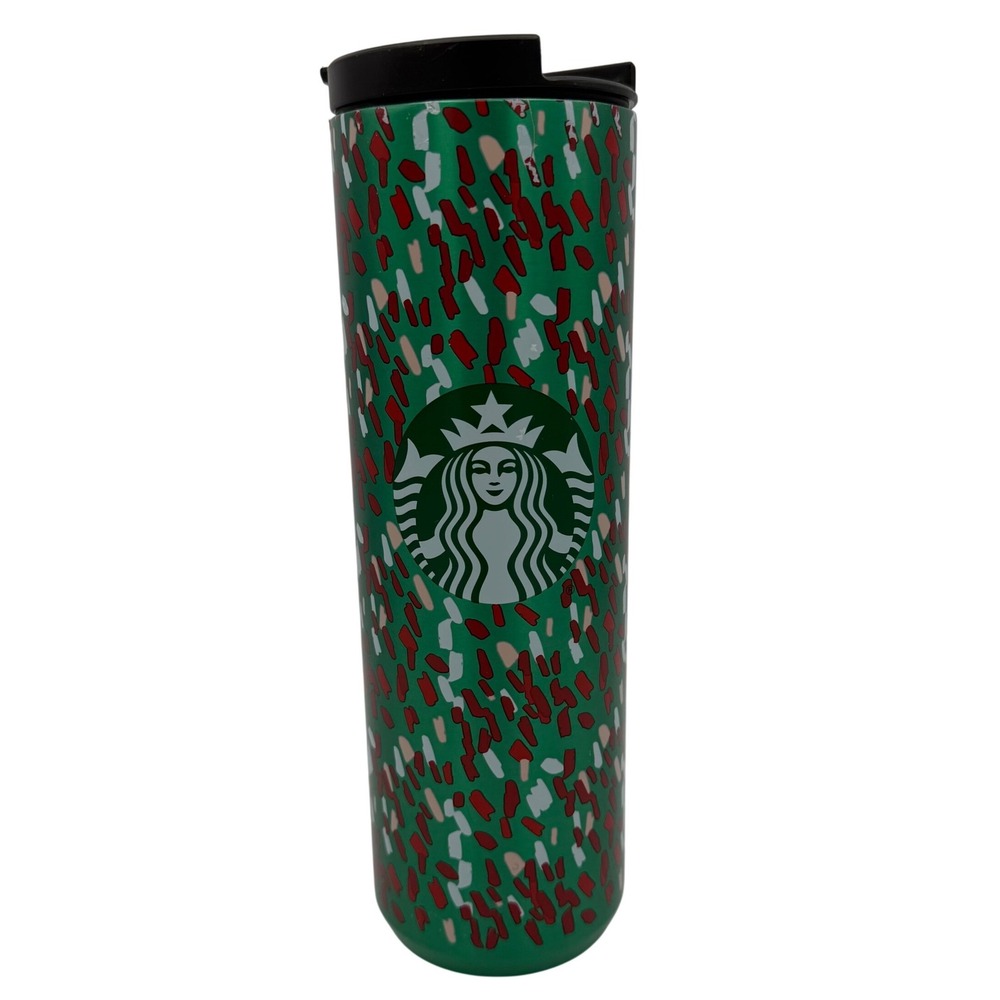 Starbucks Holiday Green Abstract Confetti Stainless Steel Tumbler 16oz Mug